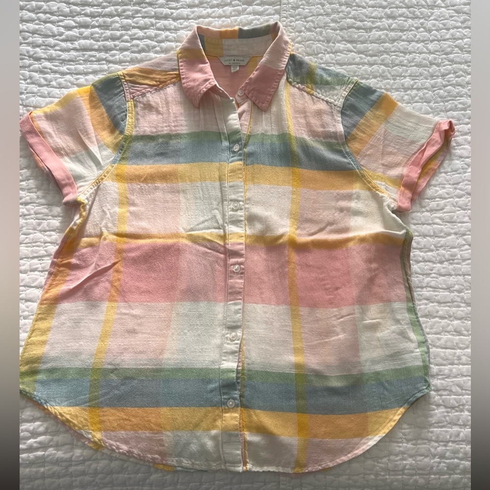 Lucky Brand Pastel Plaid Women’s Button Down Shirt